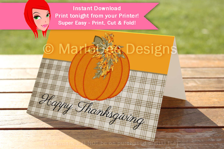 Happy Thanksgiving Pumpkin Design Cut & Fold 5x7 Thanksgiving Card by Marlo Patterson