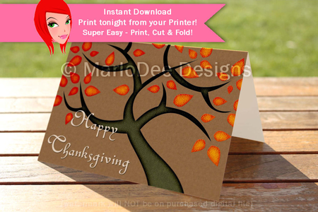 Happy Thanksgiving Tree Design Cut & Fold 5x7 Thanksgiving Card by Marlo Patterson