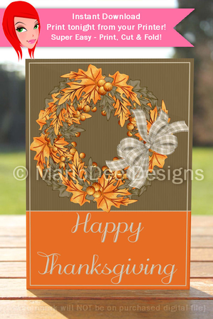 Happy Thanksgiving Wreath D1 Cut & Fold 5x7 Thanksgiving Card by Marlo Patterson