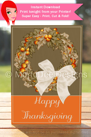Happy Thanksgiving Wreath D2 Cut & Fold 5x7 Thanksgiving Card by Marlo Patterson