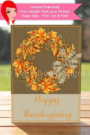 Happy Thanksgiving Wreath D3 Cut & Fold 5x7 Thanksgiving Card by Marlo Patterson