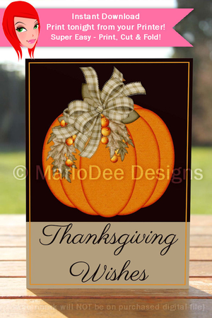 Thanksgiving Wishes Pumpkin D2 Cut & Fold 5x7 Greeting Card by Marlo Patterson