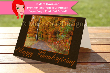 Happy Thanksgiving Fall Colors Road D1 Cut & Fold 5x7 Greeting Card by Marlo Patterson