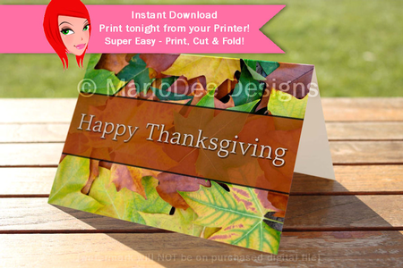 Happy Thanksgiving Leaves D4 Cut & Fold 5x7 Greeting Card by Marlo Patterson