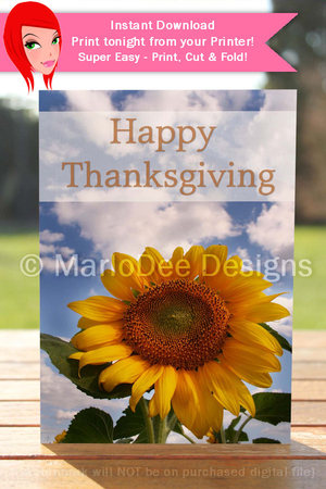 Happy Thanksgiving Sunflower D1 Cut & Fold 5x7 Greeting Card by Marlo Patterson
