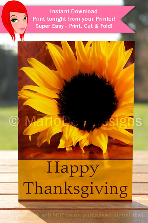 Happy Thanksgiving Sunflower D2 Cut & Fold 5x7 Greeting Card by Marlo Patterson