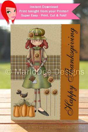 Happy Thanksgiving Country Girl D1 Cut & Fold 5x7 Greeting Card by Marlo Patterson