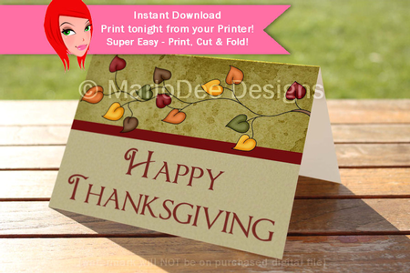 Happy Thanksgiving Leaves D3 Cut & Fold 5x7 Greeting Card by Marlo Patterson