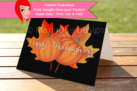 Happy Thanksgiving Leaves & Pumpkins Cut & Fold 5x7 Greeting Card by Marlo Patterson
