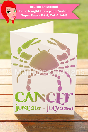 Quick Cut & Fold 5x7 Birthday Zodiac Greeting Card | Cancer Sign | design 1 by Marlo Patterson