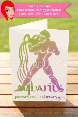 Quick Cut & Fold 5x7 Birthday Zodiac Greeting Card | Aqarius Sign | design 1  by Marlo Patterson