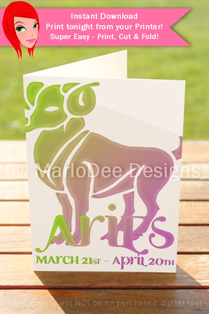 Quick Cut & Fold 5x7 Birthday Zodiac Greeting Card | Aries Sign | design 1  by Marlo Patterson