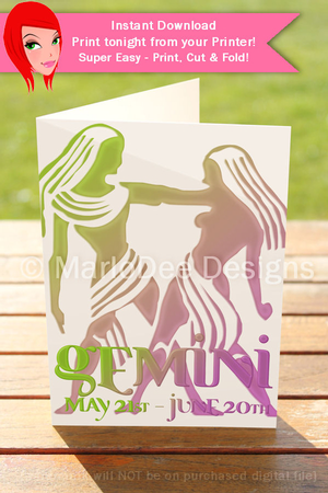 Quick Cut & Fold 5x7 Birthday Zodiac Greeting Card | Gemini Sign | design 1  by Marlo Patterson