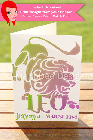 Quick Cut & Fold 5x7 Birthday Zodiac Greeting Card | Leo Sign | design 1  by Marlo Patterson