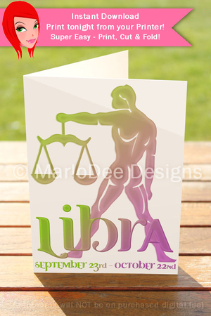 Quick Cut & Fold 5x7 Birthday Zodiac Greeting Card | Libra Sign | design 1  by Marlo Patterson