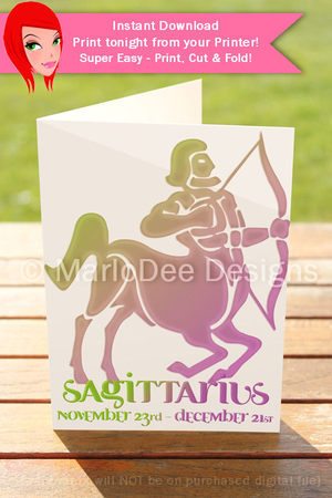Quick Cut & Fold 5x7 Birthday Zodiac Greeting Card | Sagittarius Sign | design 1  by Marlo Patterson