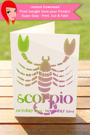 Quick Cut & Fold 5x7 Birthday Zodiac Greeting Card | Scorpio Sign | design 1  by Marlo Patterson