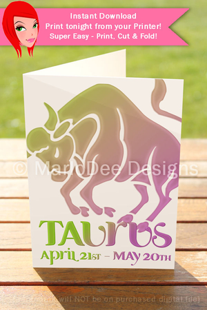 Quick Cut & Fold 5x7 Birthday Zodiac Greeting Card | Taurus Sign | design 1  by Marlo Patterson