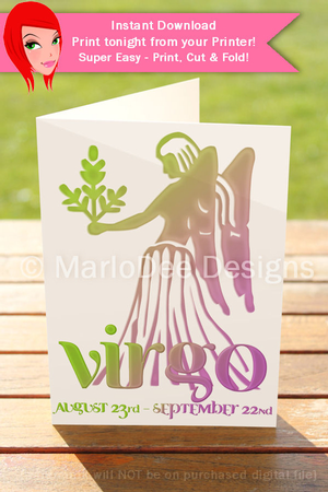 Quick Cut & Fold 5x7 Birthday Zodiac Greeting Card | Virgo Sign | design 1  by Marlo Patterson