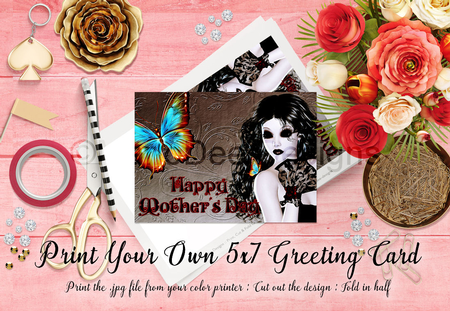 Cut & Fold 5x7 Mothers Day Fantasy Card | Beautiful Gothic Butterfly Woman by Marlo Patterson