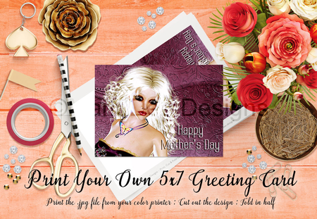 Cut & Fold 5x7 Mothers Day Fantasy Card | Beautiful Blonde Woman on Purple Background by Marlo Patterson