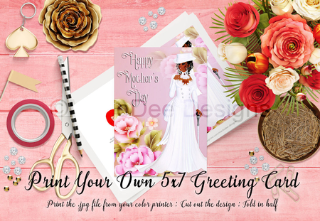 Cut & Fold 5x7 Mothers Day Fantasy Card | Victorian Ethnic Skin Woman by Marlo Patterson