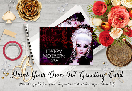 Cut & Fold 5x7 Mothers Day Fantasy Card | Gothic White Hair Woman by Marlo Patterson