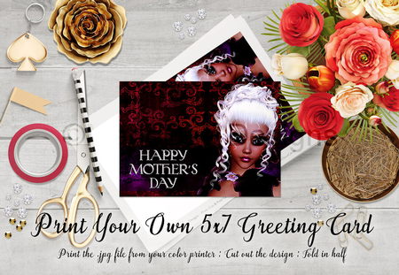 Cut & Fold 5x7 Mothers Day Fantasy Card | Gothic White Hair Ethnic Woman by Marlo Patterson