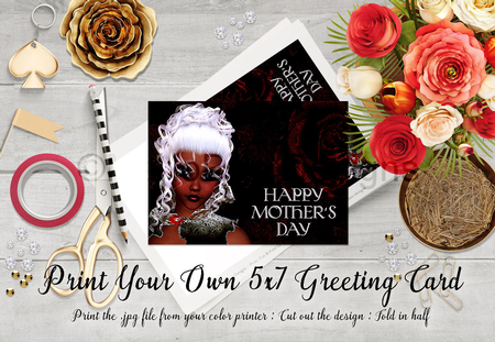 Cut & Fold 5x7 Mothers Day Fantasy Card | Gothic White Hair Ethnic Woman 2 by Marlo Patterson