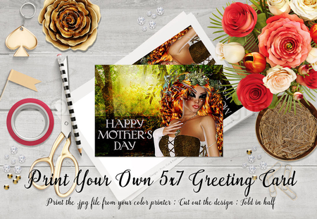 Cut & Fold 5x7 Mothers Day Fantasy Card | Red Hair Doe Woman by Marlo Patterson