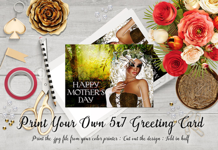 Cut & Fold 5x7 Mothers Day Fantasy Card | Platinum Blonde Hair Doe Woman by Marlo Patterson