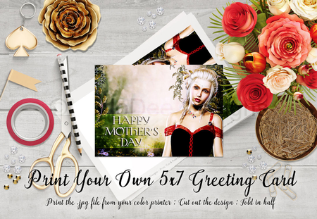 Cut & Fold 5x7 Mothers Day Fantasy Card | Blonde Hair Royalty Elf  by Marlo Patterson