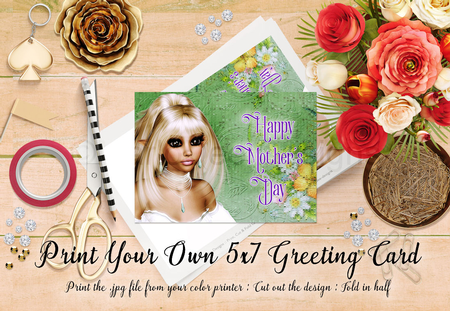 Cut & Fold 5x7 Mothers Day Fantasy Card | Blonde Hair Beauty on a Green Background by Marlo Patterson