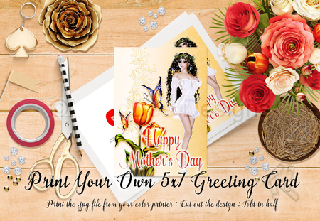 Cut & Fold 5x7 Mothers Day Fantasy Card | Golden Tulip Spring Woman by Marlo Patterson