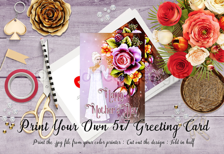 Cut & Fold 5x7 Mothers Day Fantasy Card | Victorian Rose Woman by Marlo Patterson