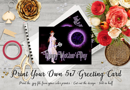 Cut & Fold 5x7 Mothers Day Fantasy Card | Elf Warrior with Purple Moon by Marlo Patterson