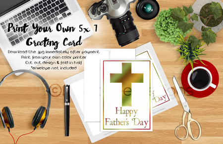Green, Brown & Golden Cross | Cut & Fold 5x7 Fathers Day Card   by Marlo Patterson