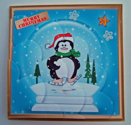 Xmas Penguin Snowglobe Shell Edged Corner Side Stacker by Martina Craig