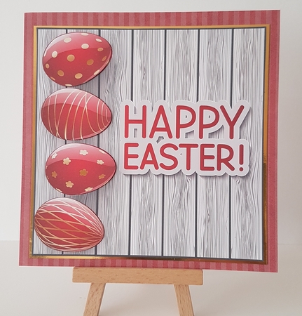 Red Easter Eggs on Wood-grain Card front / Topper by Mary Brunton