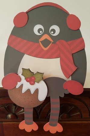 3D On the Shelf Card Kit - Christmas Penguin Pip has a Christmas Pudding by Mary Brunton