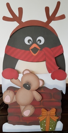 3D On the Shelf Card Kit - Christmas Pip Penguin is helping Santa take the Presents down the Chimney by Mary Brunton