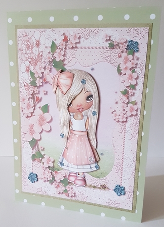 Cute Little Imogen in the Garden Card Front and Decoupage  by Mary Brunton
