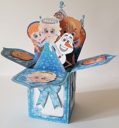 FROZEN THEMED ANNA ELSA OLAF SVEN KRISTOFF 3D POP UP BOX CARD, ENVELOPE, NUMBERS AND DECOUPAGE by Mary Brunton