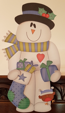3D On the Shelf Card Kit - Christmas Snowman Rio has a Christmas Stocking and Presents by Mary Brunton