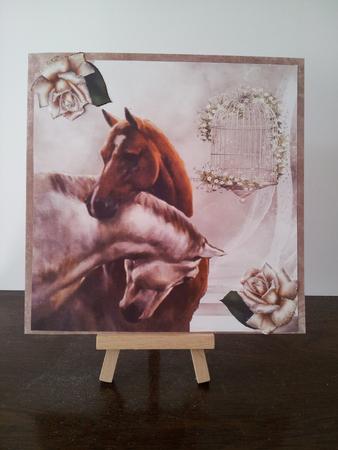Horses with Heads Entwined with Cream Roses 8x8 by Mary Brunton