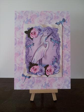 Fantasy White Stork with Dragonflies and Roses A4 by Mary Brunton