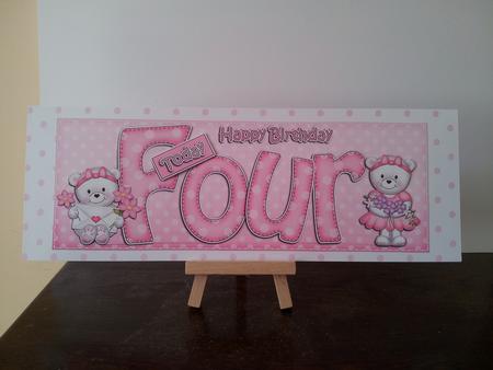 4th Birthday Large Dl Quick Card N 3D Decoupage by Mary Brunton