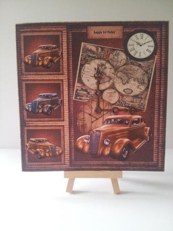 Male Card Vintage Car & Worldmap by Mary Brunton