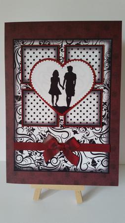 Engagement Silhouette 4 Square Red Heart Card by Mary Brunton