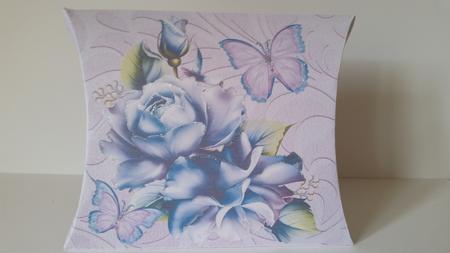 Blue Roses with Lilac Bow and Butterflies Pillow Box by Mary Brunton